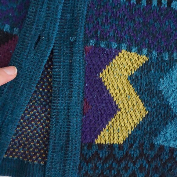 Vintage Chico's Blue Purple Knit Aztec 22% Cotton Button Up Cardigan Sweater XL - Picture 4 of 9